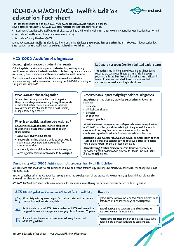 ICD10AM/ACHI/ACS Twelfth Edition ACS 0002 Additional Diagnoses Fact