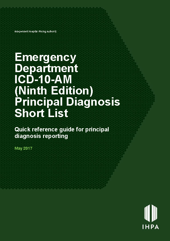 ED ICD10AM (Ninth Edition) Principal Diagnosis Short List Quick